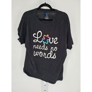Womens Sz XL Autism Speaks Short Sleeve T Shirt Black Love Needs No Words